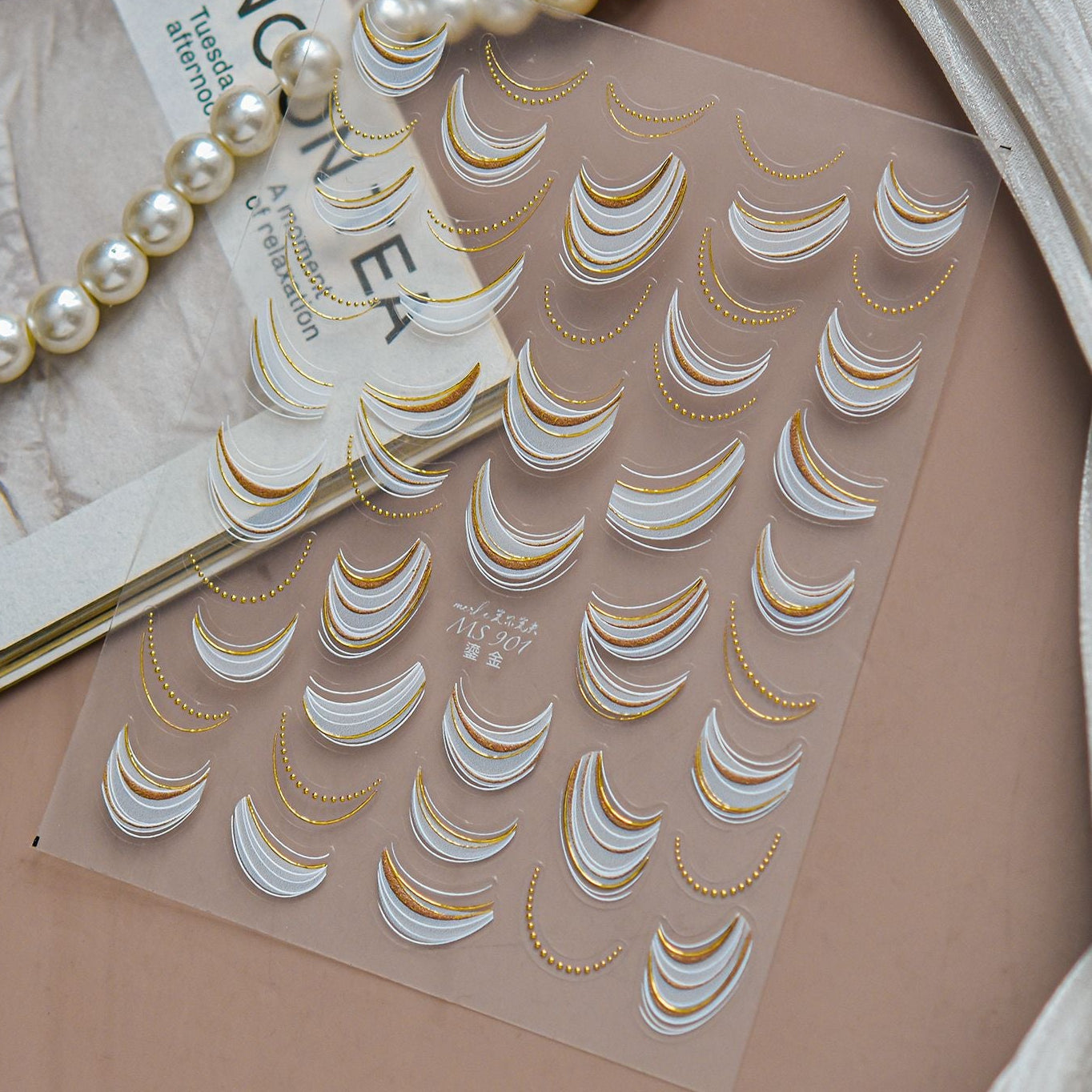 3D Metallic Gold Ribbon French Tip Nail Stickers