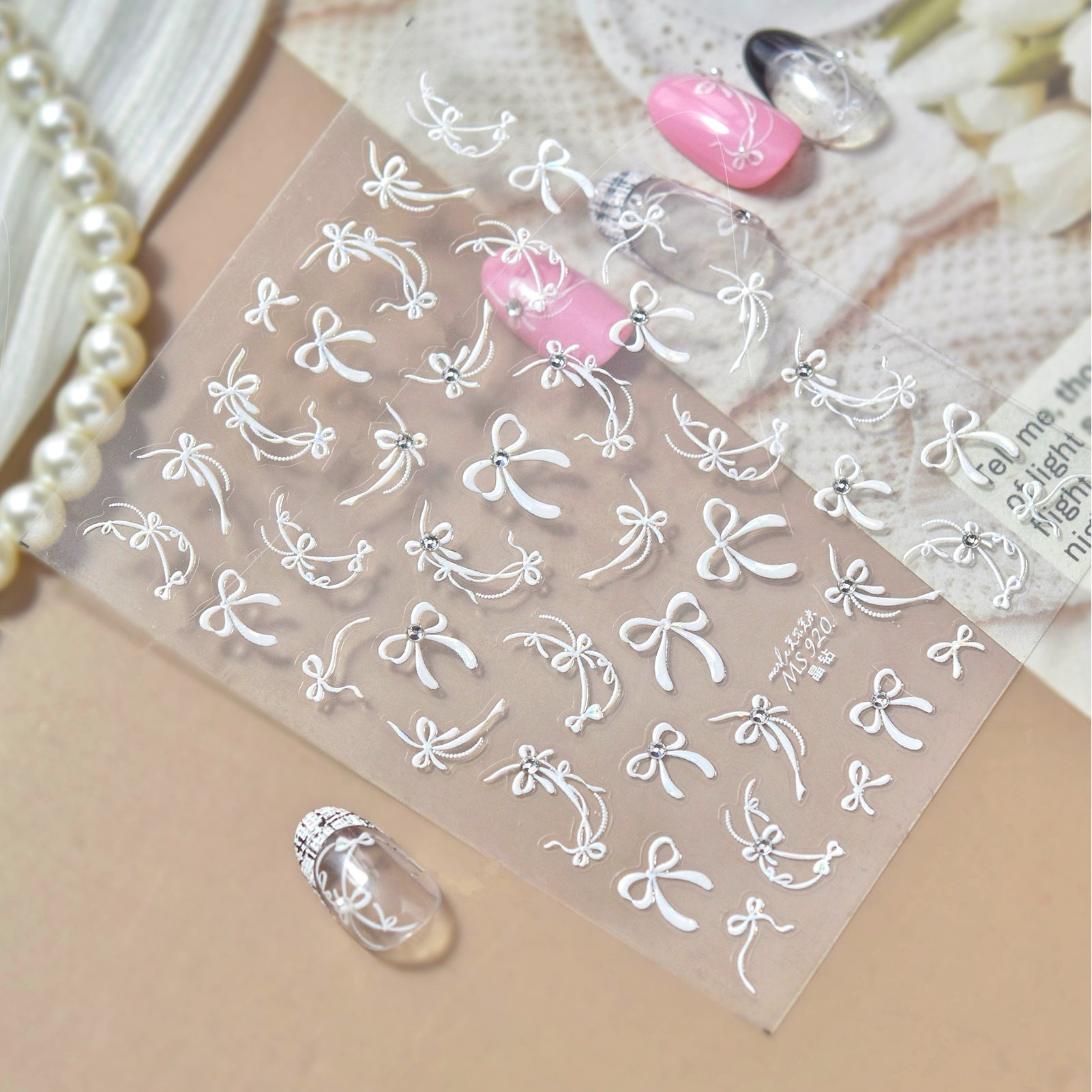 5D Coquette Tulip Nail Stickers Bow Ribbon & Vintage Frame Decals