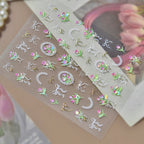 5D Coquette Tulip Nail Stickers Bow Ribbon & Vintage Frame Decals