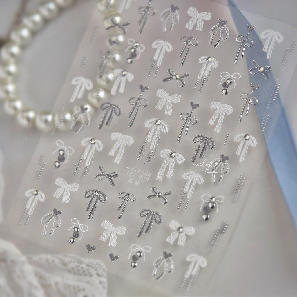 3D Coquette Bow & Pearl Nail Stickers
