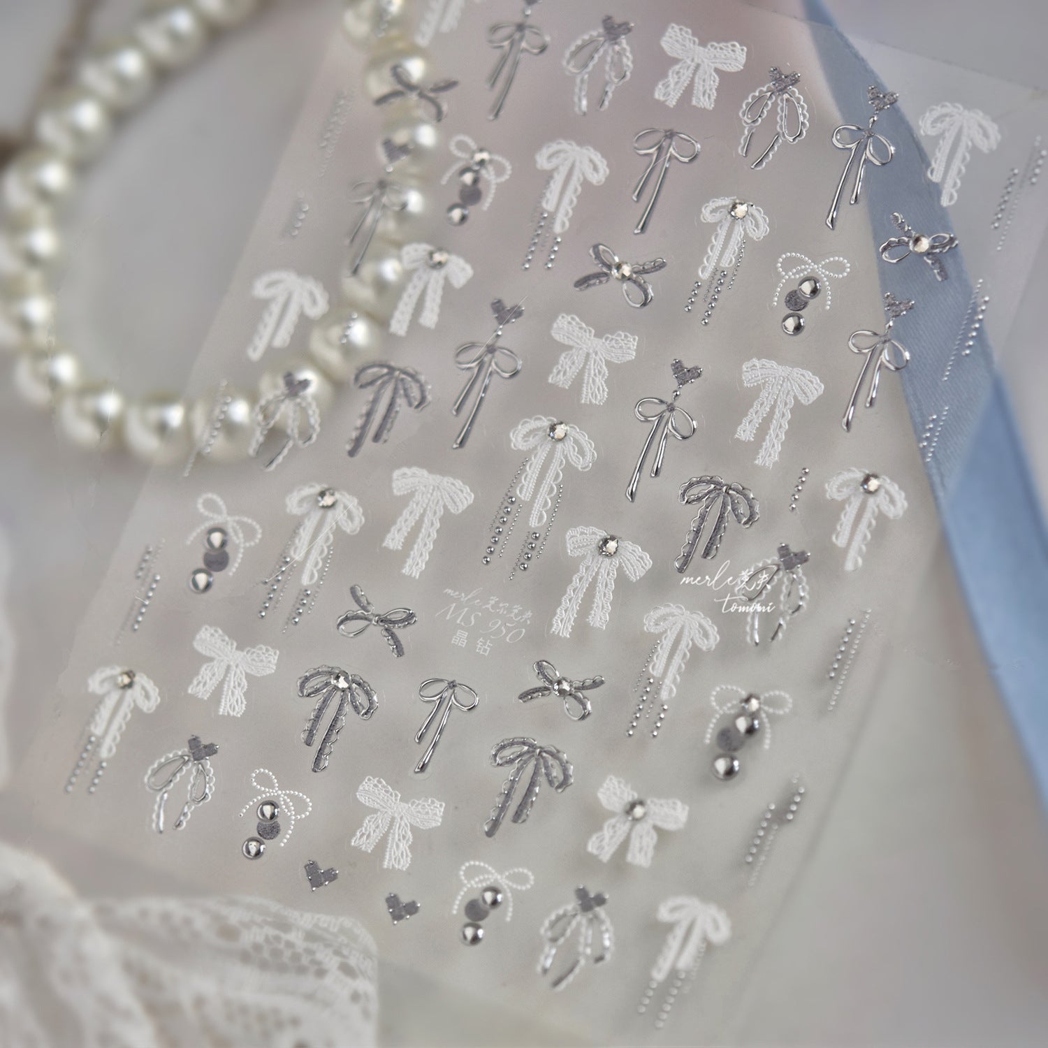 3D Coquette Bow & Pearl Nail Stickers