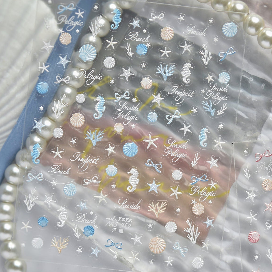 3D Mermaidcore Ocean Nail Stickers - Seashell & Starfish Decals