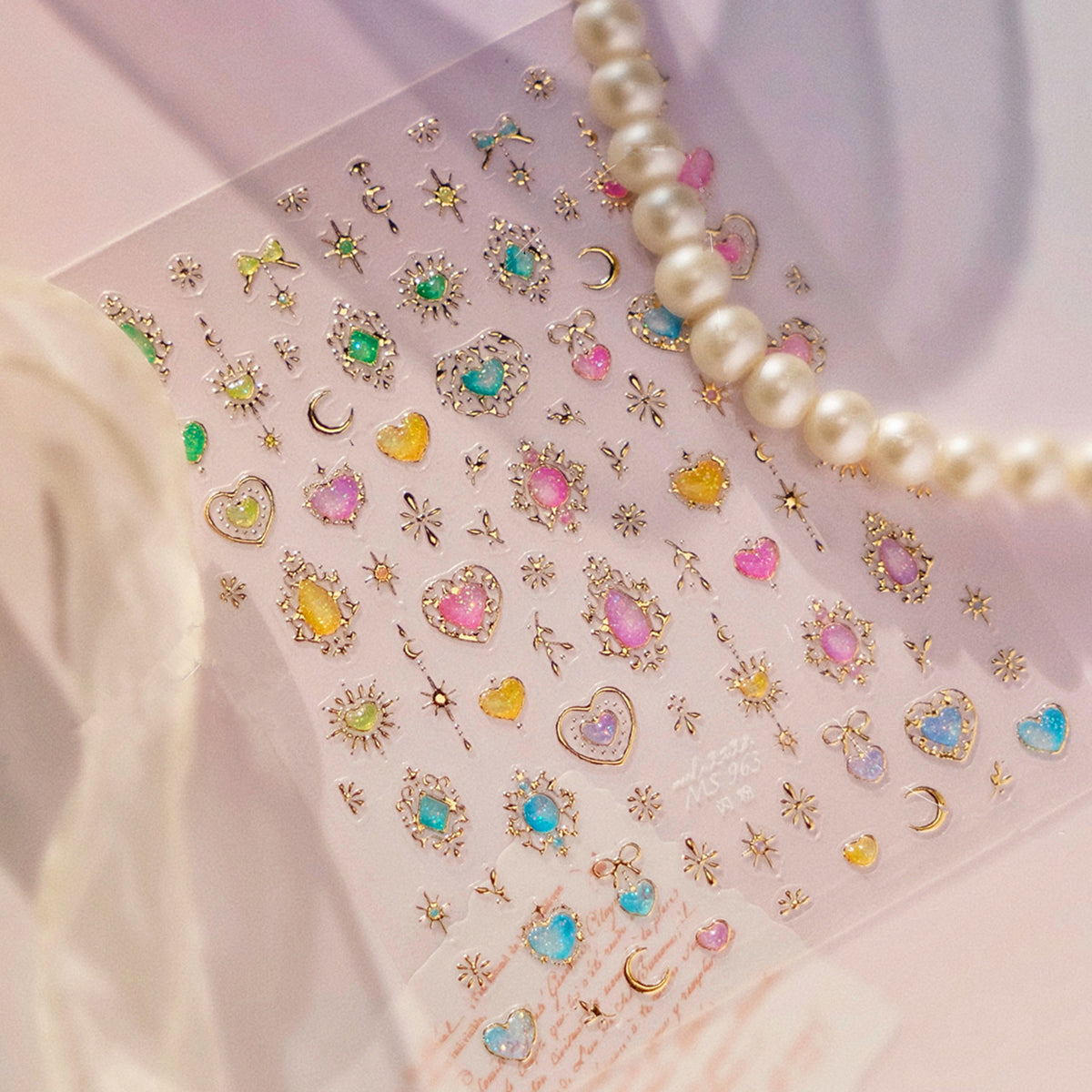 3D Celestial Star & Heart Nail Stickers | Gold Silver Gemstone Decals