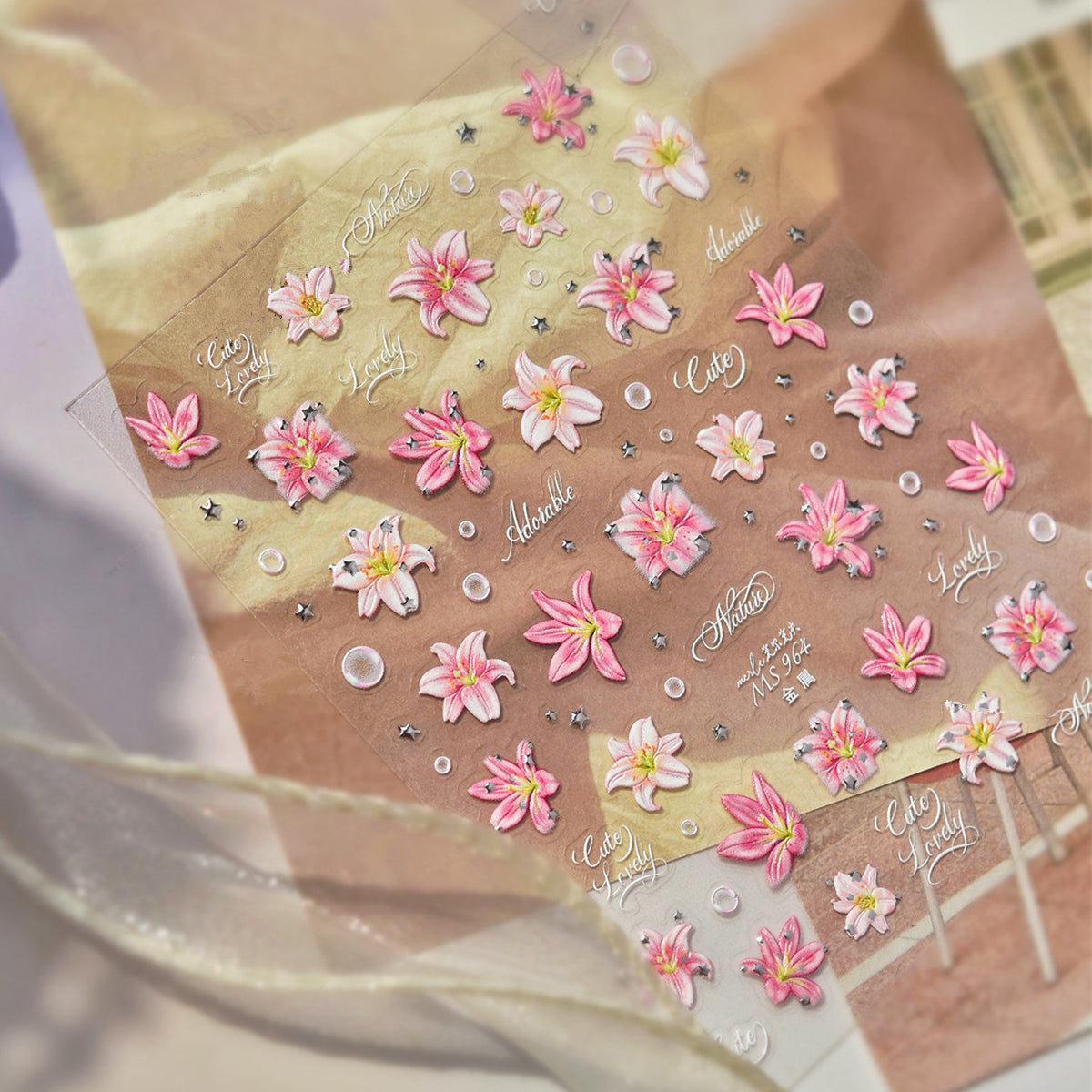 3D Lily Nail Stickers - Aesthetic Floral Manicure Decals 