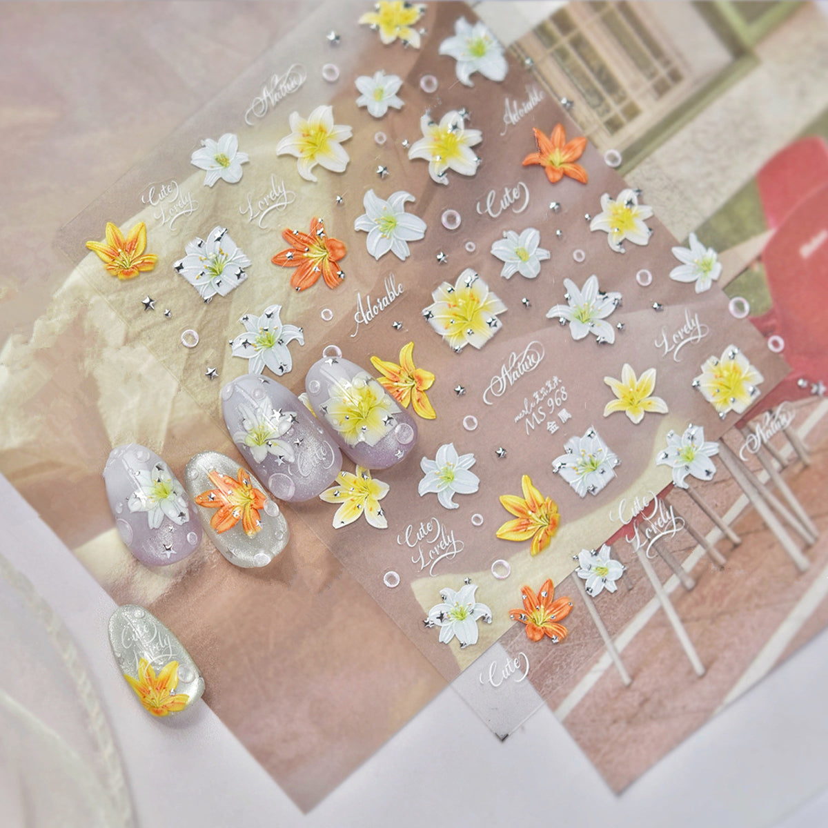 3D Lily Nail Stickers - Aesthetic Floral Manicure Decals 