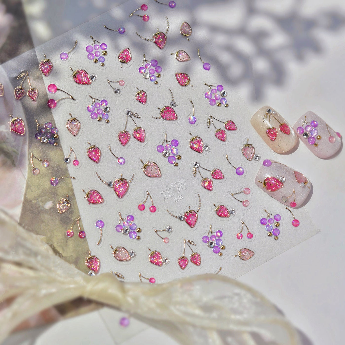 3D Strawberry Cherry Nail Stickers – Kawaii Fruit Decals 