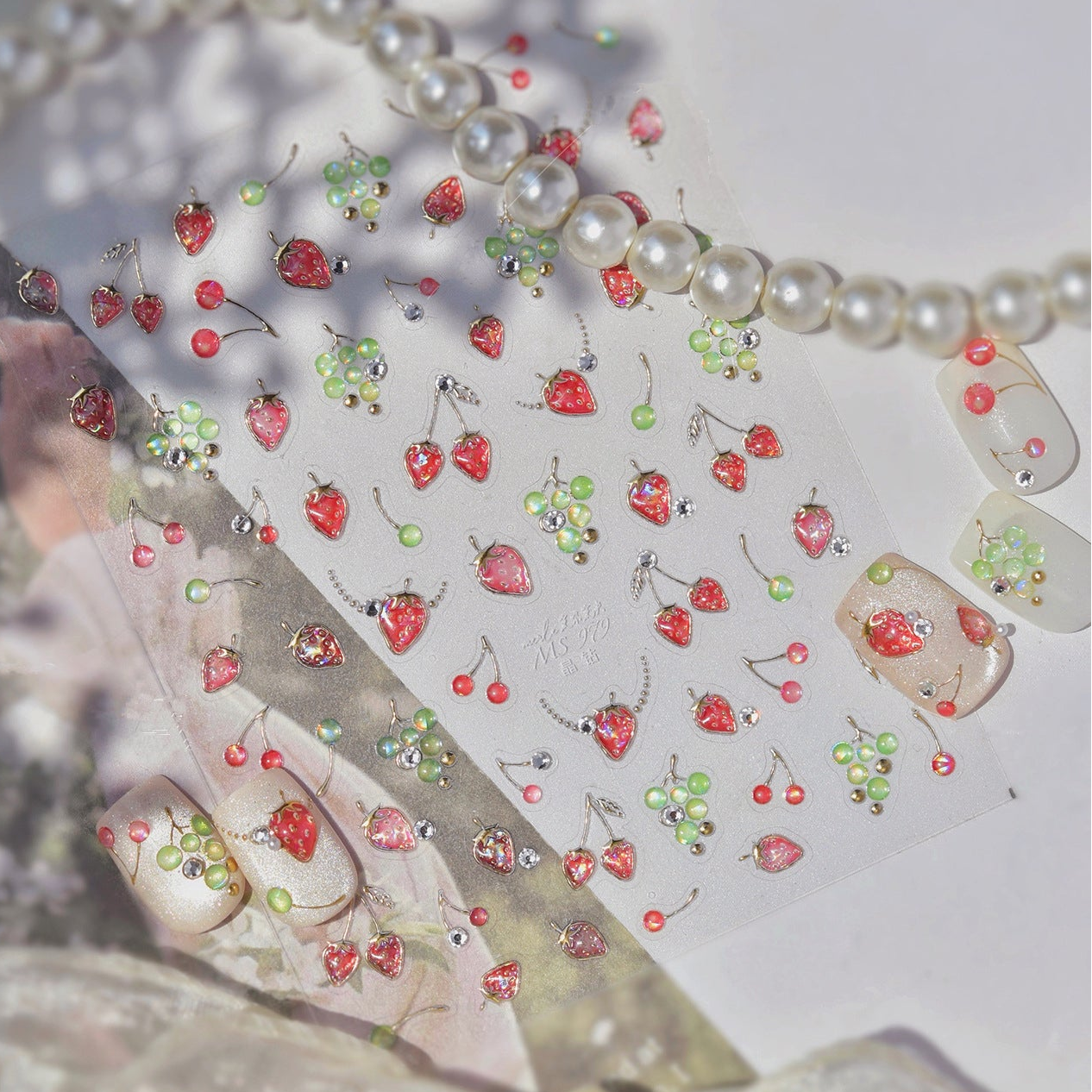 3D Strawberry Cherry Nail Stickers – Kawaii Fruit Decals 