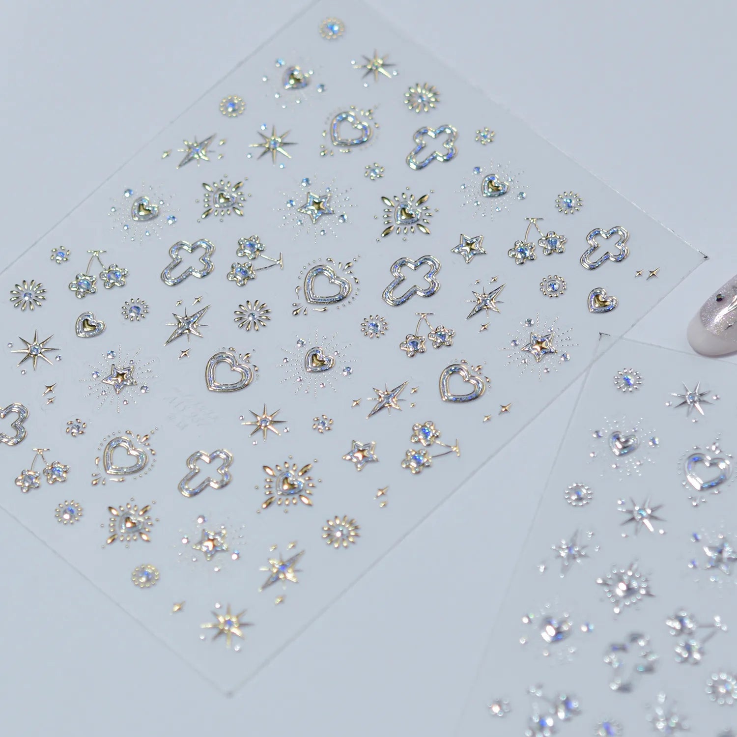 Vintage Celestial Opal Mirror Nail Stickers | Pearl Heart Locket Decals