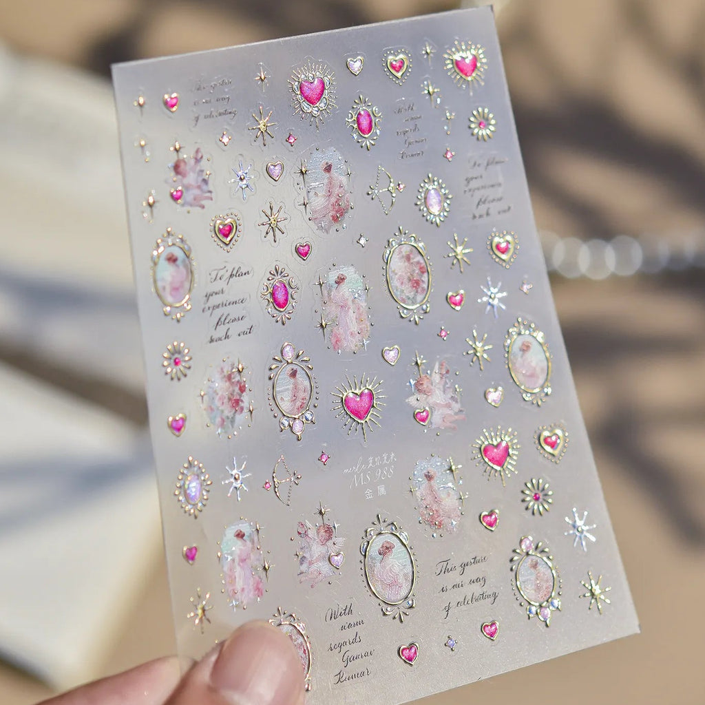 Vintage Angel & Cross 3D Nail Stickers - Coquette Baroque Decals