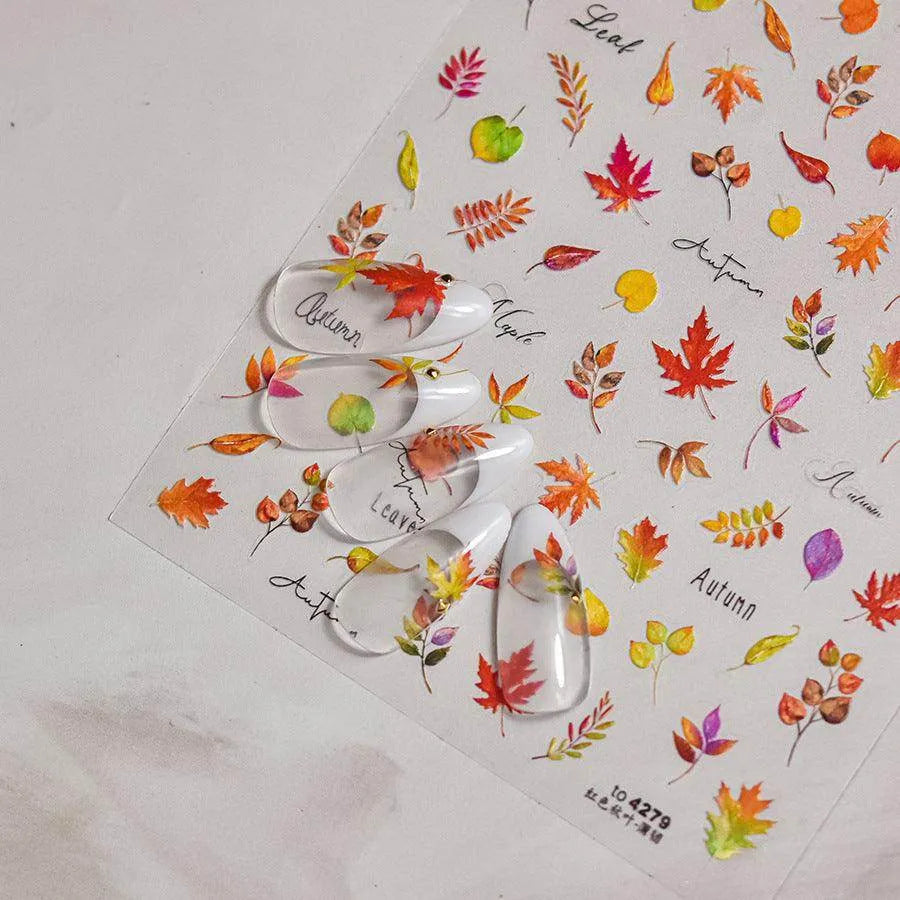 Maple Leaf Nail Art Stickers Ginkgo Leaf Adhesive Embossed Sticker Decals 
