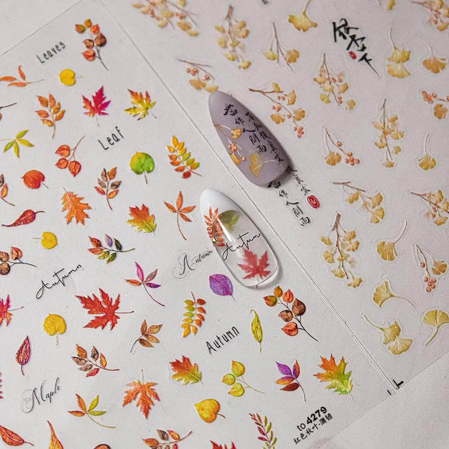 Maple Leaf Nail Art Stickers Ginkgo Leaf Adhesive Embossed Sticker Decals 