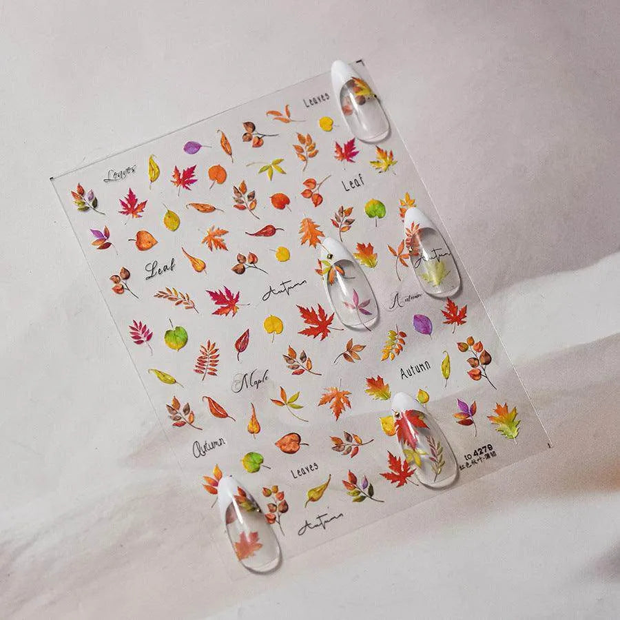 Maple Leaf Nail Art Stickers Ginkgo Leaf Adhesive Embossed Sticker Decals 