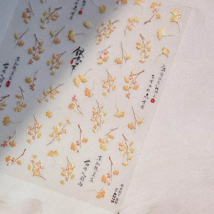 Maple Leaf Nail Art Stickers Ginkgo Leaf Adhesive Embossed Sticker Decals 