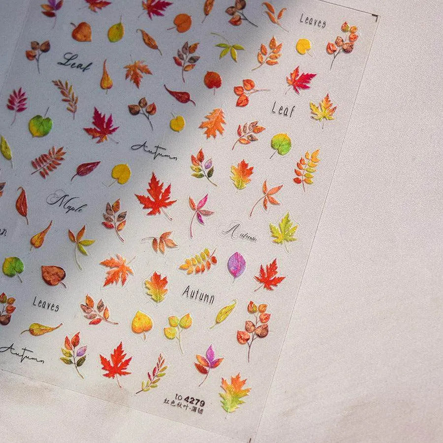 Maple Leaf Nail Art Stickers Ginkgo Leaf Adhesive Embossed Sticker Decals 