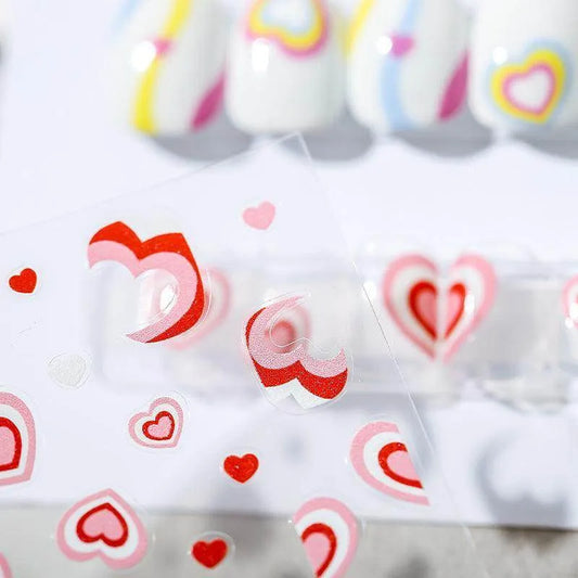 Marble Love Nail Art Stickers Adhesive Red Heart Sticker Decals 