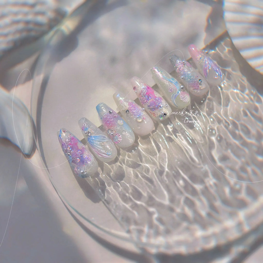 Mermaid & Beach Vibes Nail Art Stickers – Summer 5D Embossed Decals 