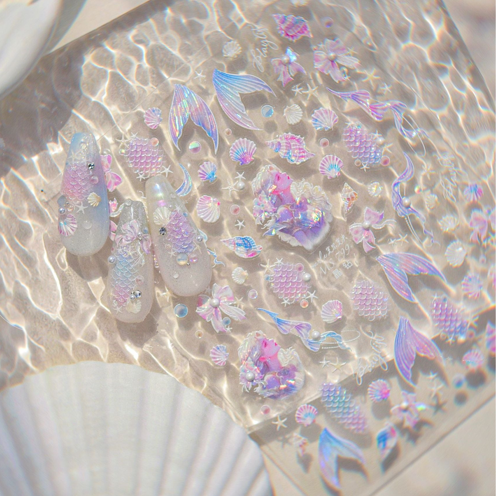 Mermaid & Beach Vibes Nail Art Stickers – Summer 5D Embossed Decals 