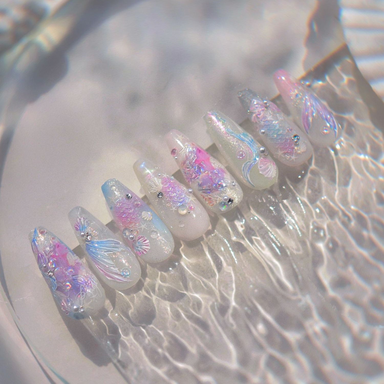 Mermaid & Beach Vibes Nail Art Stickers – Summer 5D Embossed Decals