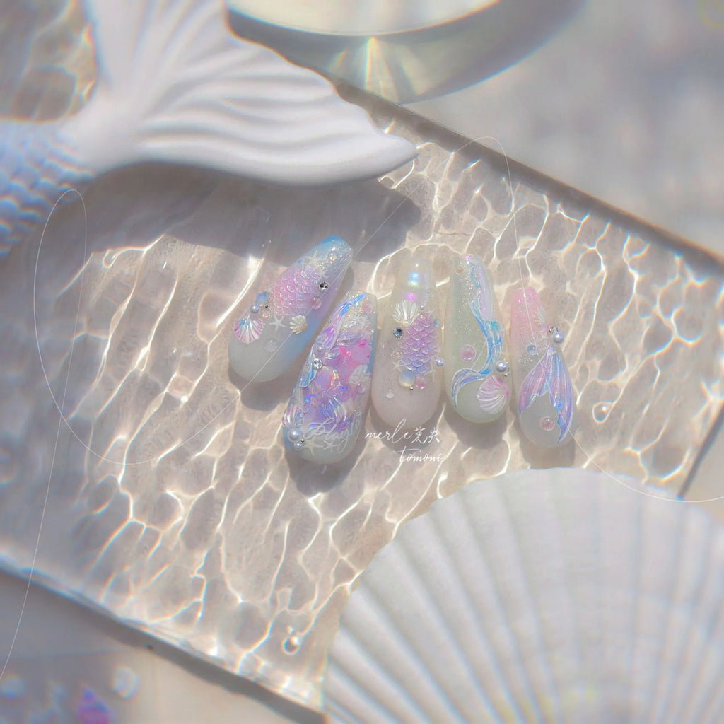 Mermaid & Beach Vibes Nail Art Stickers – Summer 5D Embossed Decals 