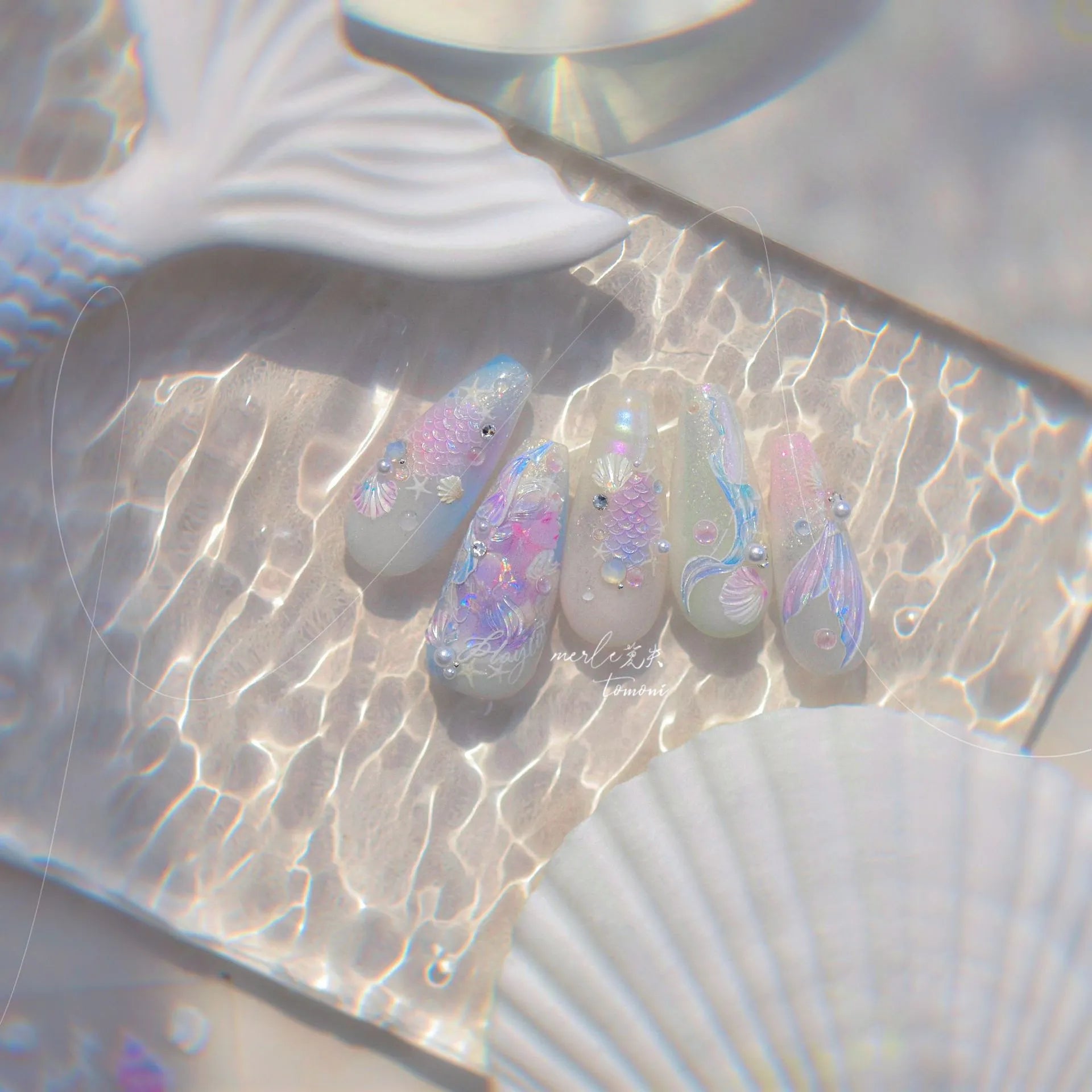 Mermaid & Beach Vibes Nail Art Stickers – Summer 5D Embossed Decals 