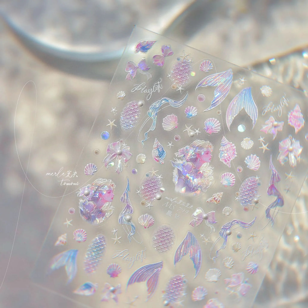 Mermaid & Beach Vibes Nail Art Stickers – Summer 5D Embossed Decals MS799