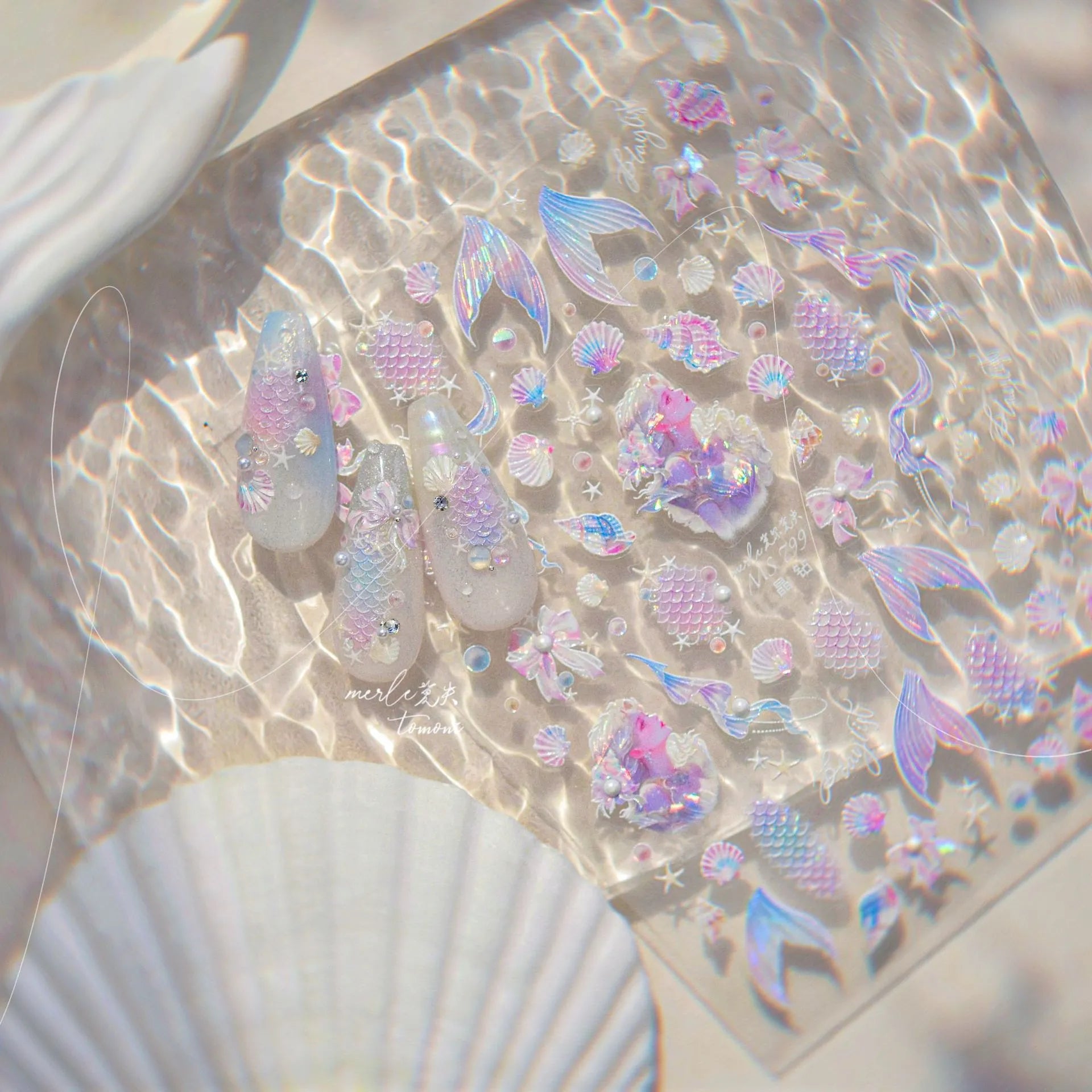 Mermaid & Beach Vibes Nail Art Stickers – Summer 5D Embossed Decals tms799