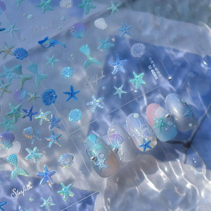 Mermaid Nail Art Stickers Adhesive 5D Embossed Starfish Sticker Decals to4097