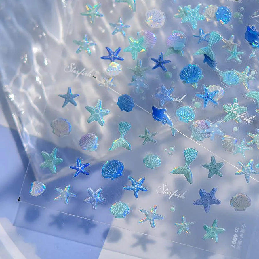 Mermaid Nail Art Stickers Adhesive 5D Embossed Starfish Sticker Decals to4097