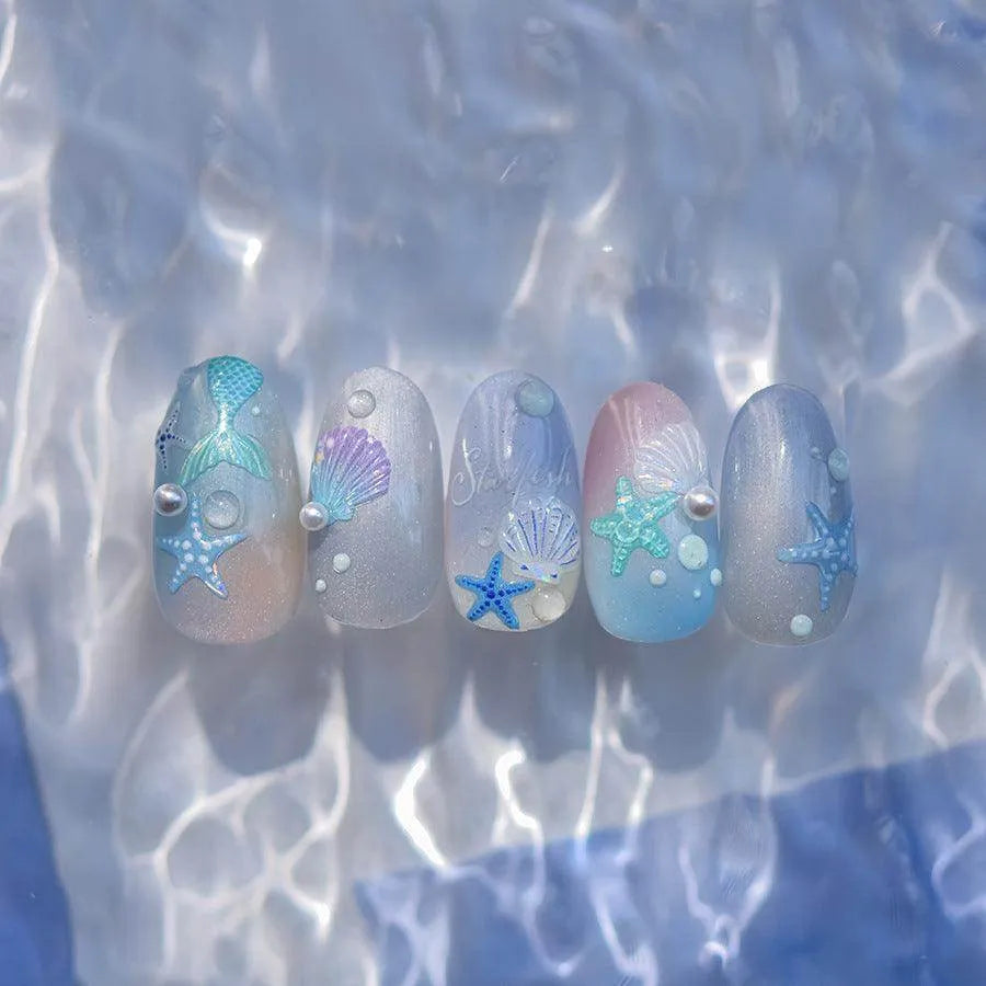Mermaid Nail Art Stickers Adhesive 5D Embossed Starfish Sticker Decals to4097