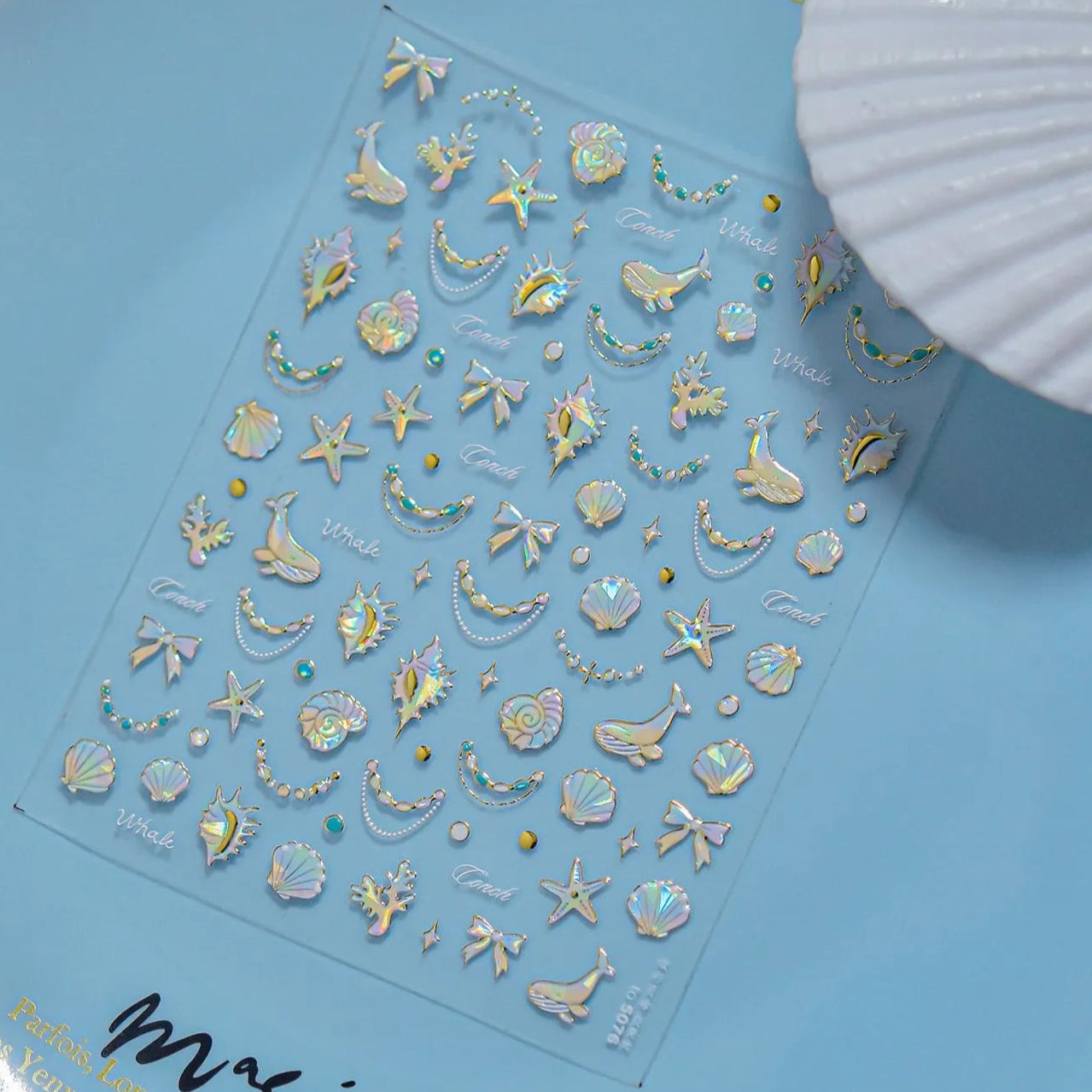 Mermaid Nail Stickers – 5D Ocean Design with Shells, Starfish & Coral