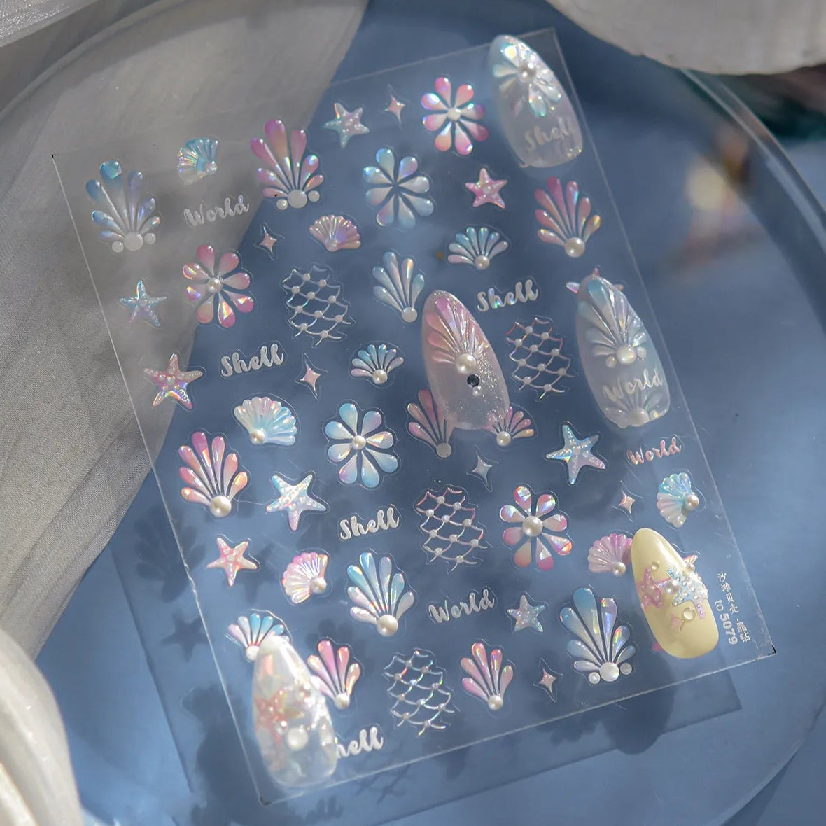 Mermaid Nail Stickers – 5D Ocean Design with Shells, Starfish & Coral
