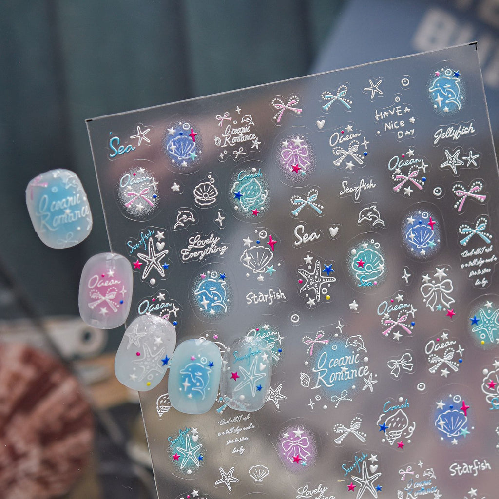 Mermaid Shell & Starfish Nail Stickers - Iridescent Ocean Decals