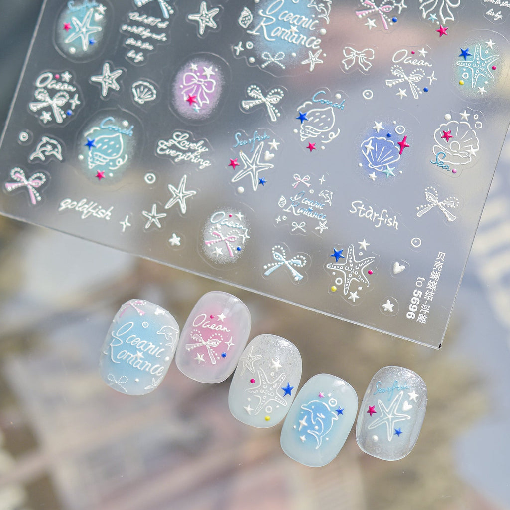 Mermaid Shell & Starfish Nail Stickers - Iridescent Ocean Decals