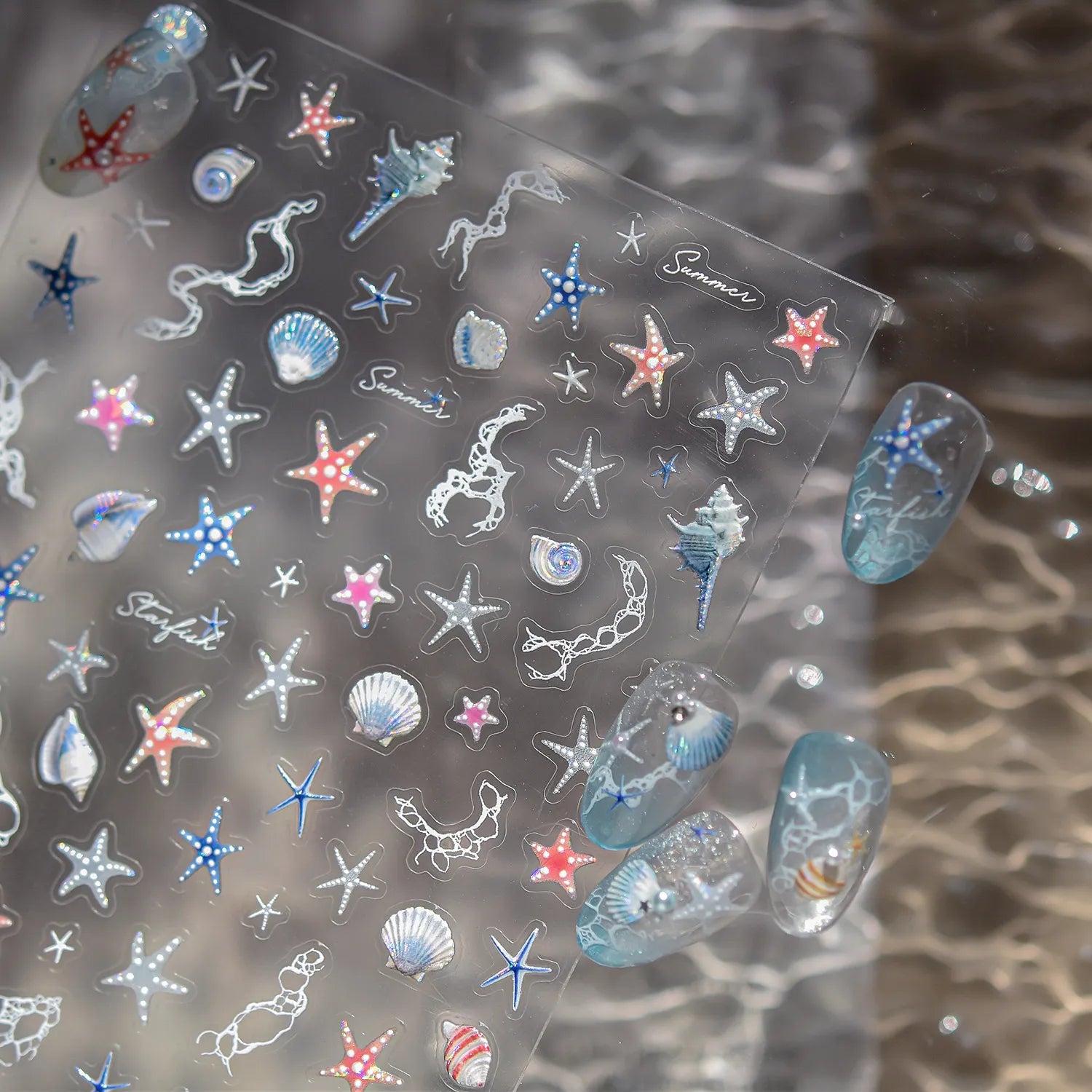 Mermaidcore Ocean Life 5D Embossed Nail Stickers 