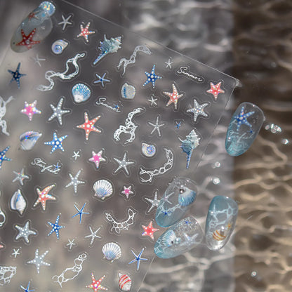 Mermaidcore Ocean Life 5D Embossed Nail Stickers 