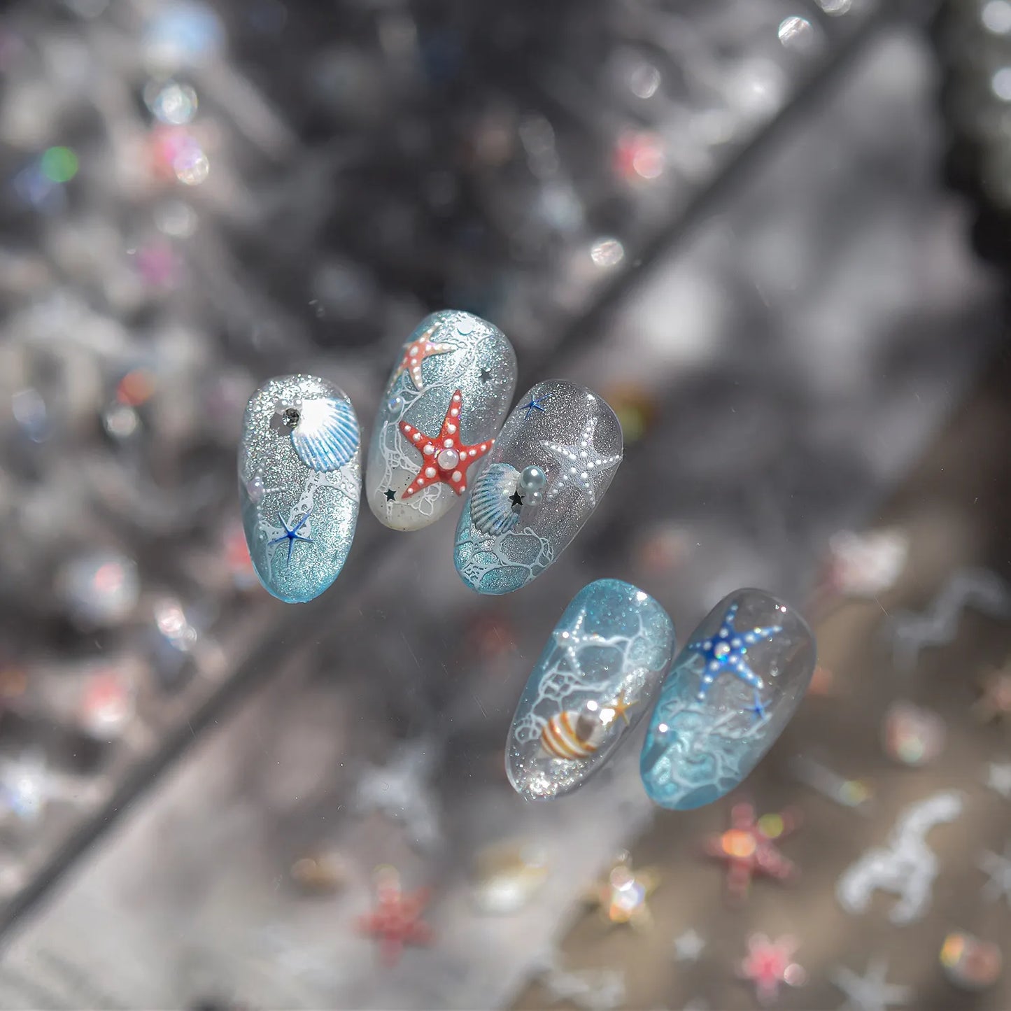 Mermaidcore Ocean Life 5D Embossed Nail Stickers 