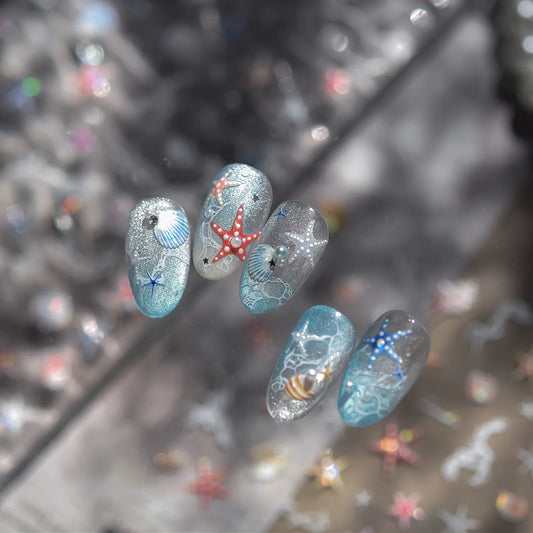 Mermaidcore Ocean Life 5D Embossed Nail Stickers 