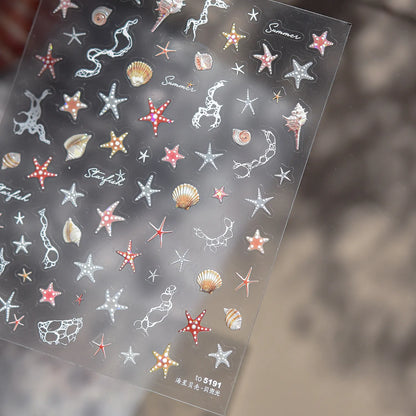 Mermaidcore Ocean Life 5D Embossed Nail Stickers 