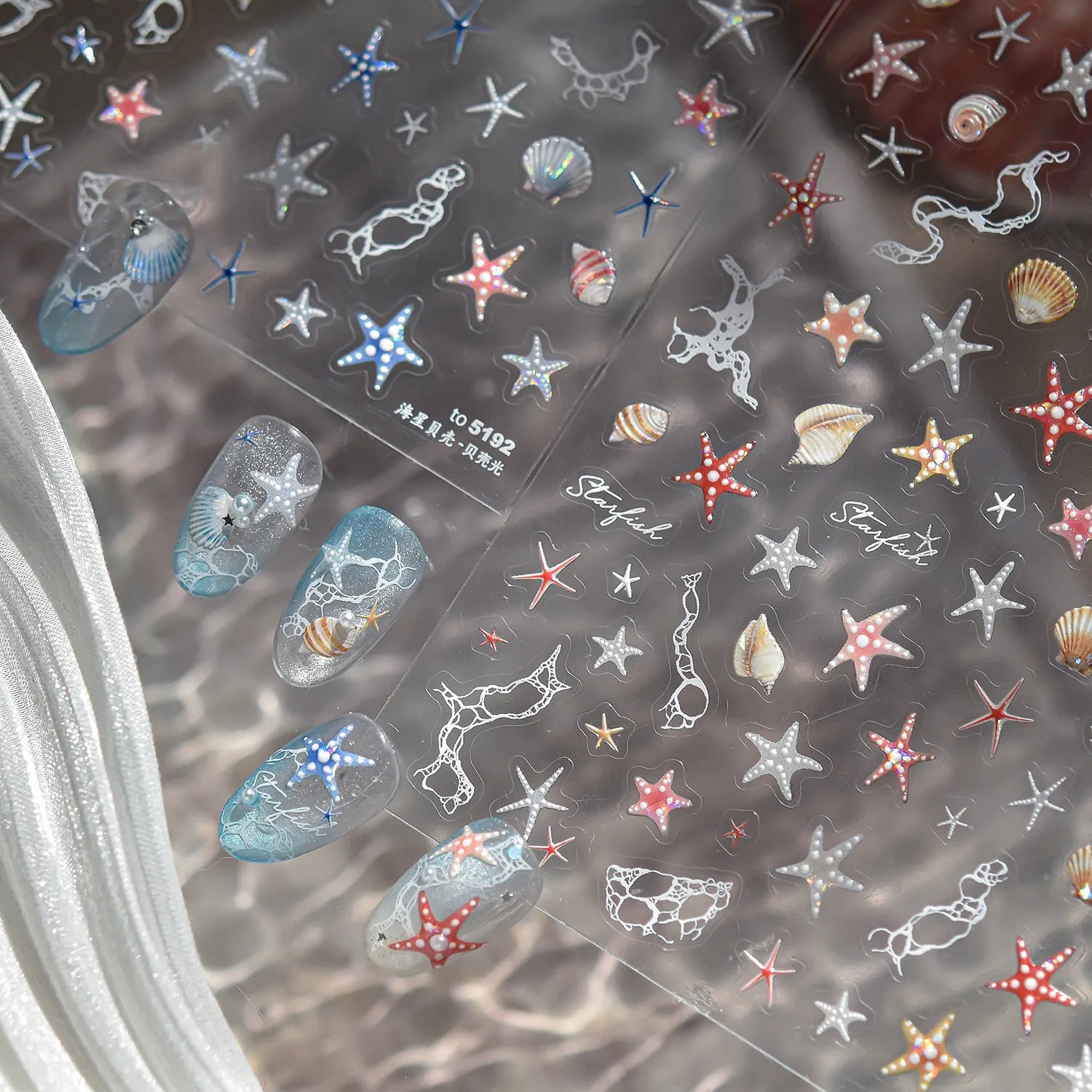 Mermaidcore Ocean Life 5D Embossed Nail Stickers 