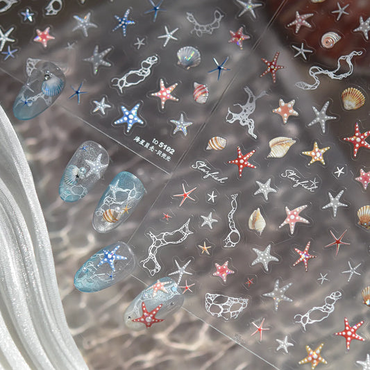 Mermaidcore Ocean Life 5D Embossed Nail Stickers 