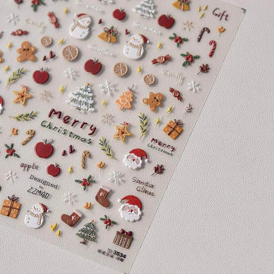 Merry Christmas Nail Art Stickers Adhesive Embossed Apple Tree Sticker Decals to3504