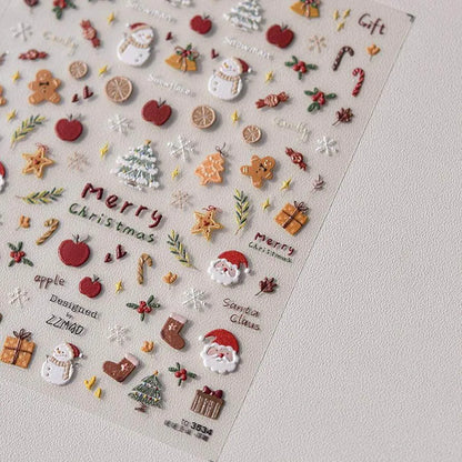 Merry Christmas Nail Art Stickers Adhesive Embossed Apple Tree Sticker Decals to3504