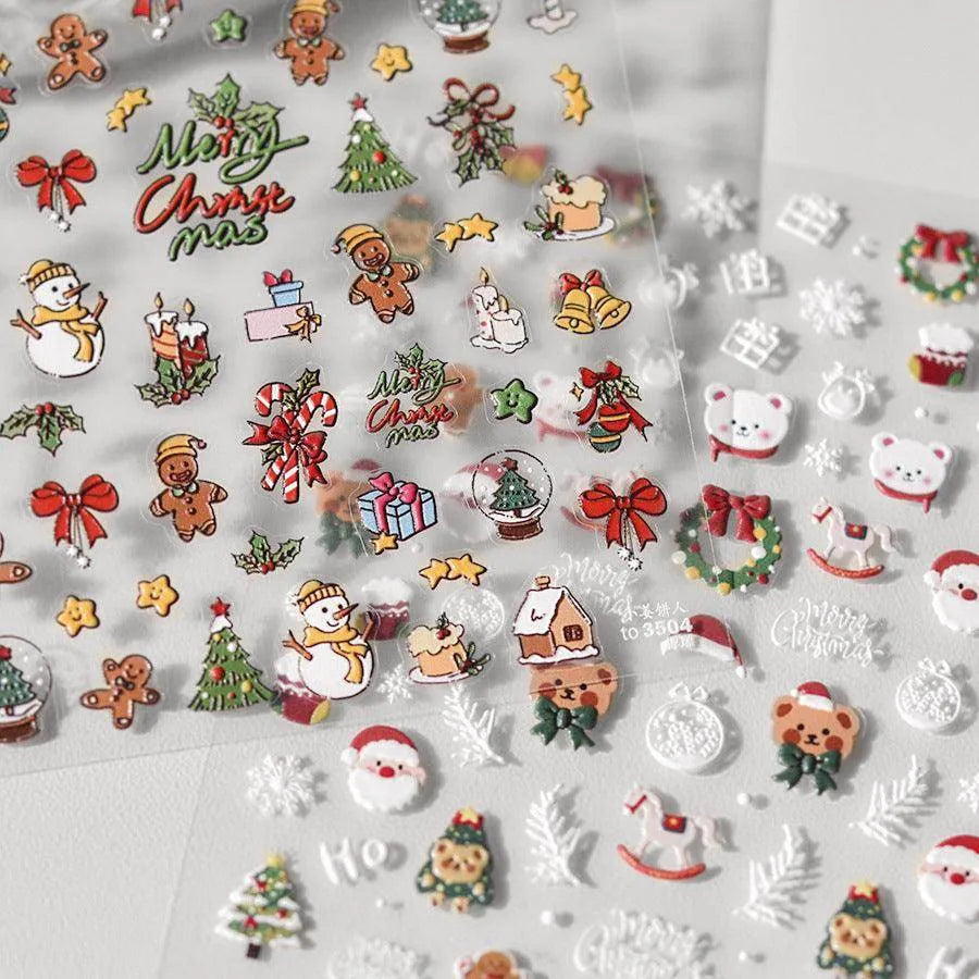 Merry Christmas Nail Art Stickers Adhesive Embossed Apple Tree Sticker Decals to3504
