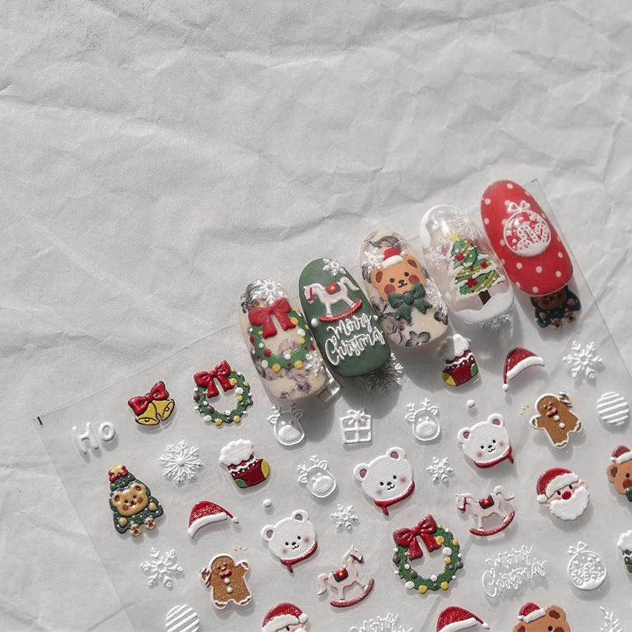 Merry Christmas Nail Art Stickers Adhesive Embossed Apple Tree Sticker Decals to3504