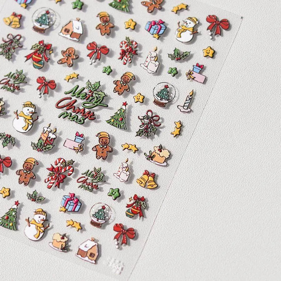 Merry Christmas Nail Art Stickers Adhesive Embossed Apple Tree Sticker Decals to3504