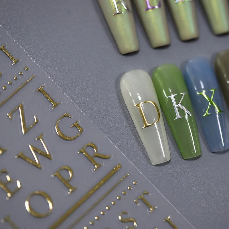 Metal Alphabet Nail Art Stickers Adhesive Sliders Silver Gold Initials Sticker Decals M146