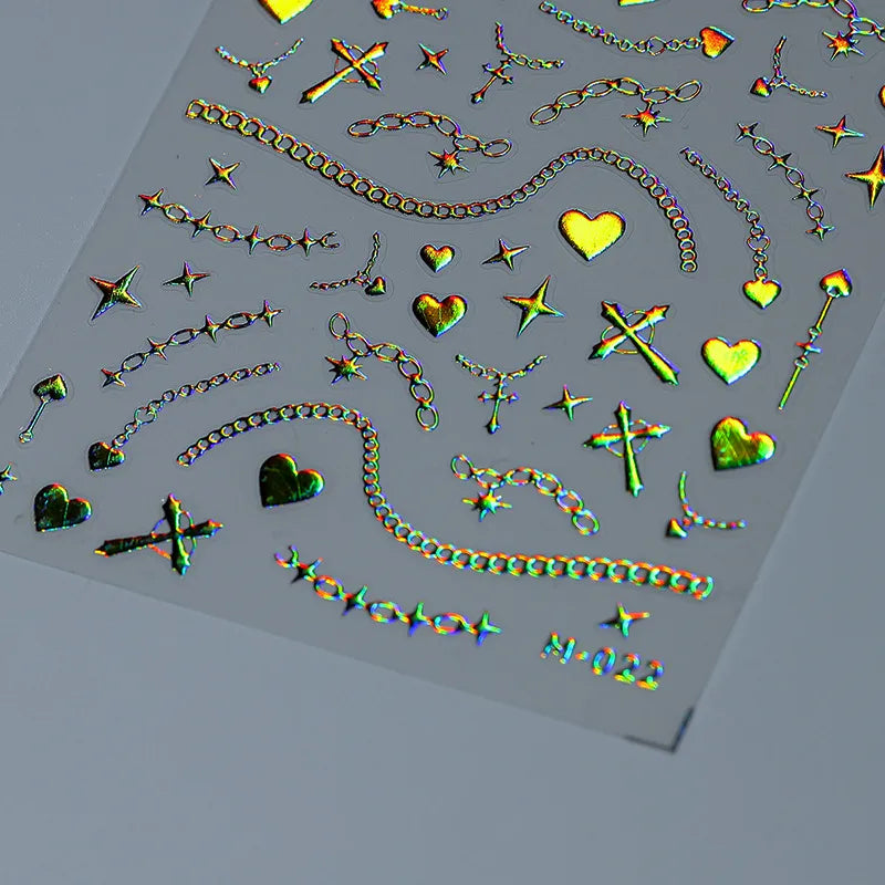 Metal Chain Nail Art Stickers Adhesive Slider Gold Silver Shackle Sticker Decals 