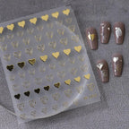 Metal Color Love Nail Art Stickers Gold Silver Heart Shape 3D Adhesive Sticker Decals M069