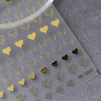 Metal Color Love Nail Art Stickers Gold Silver Heart Shape 3D Adhesive Sticker Decals M069