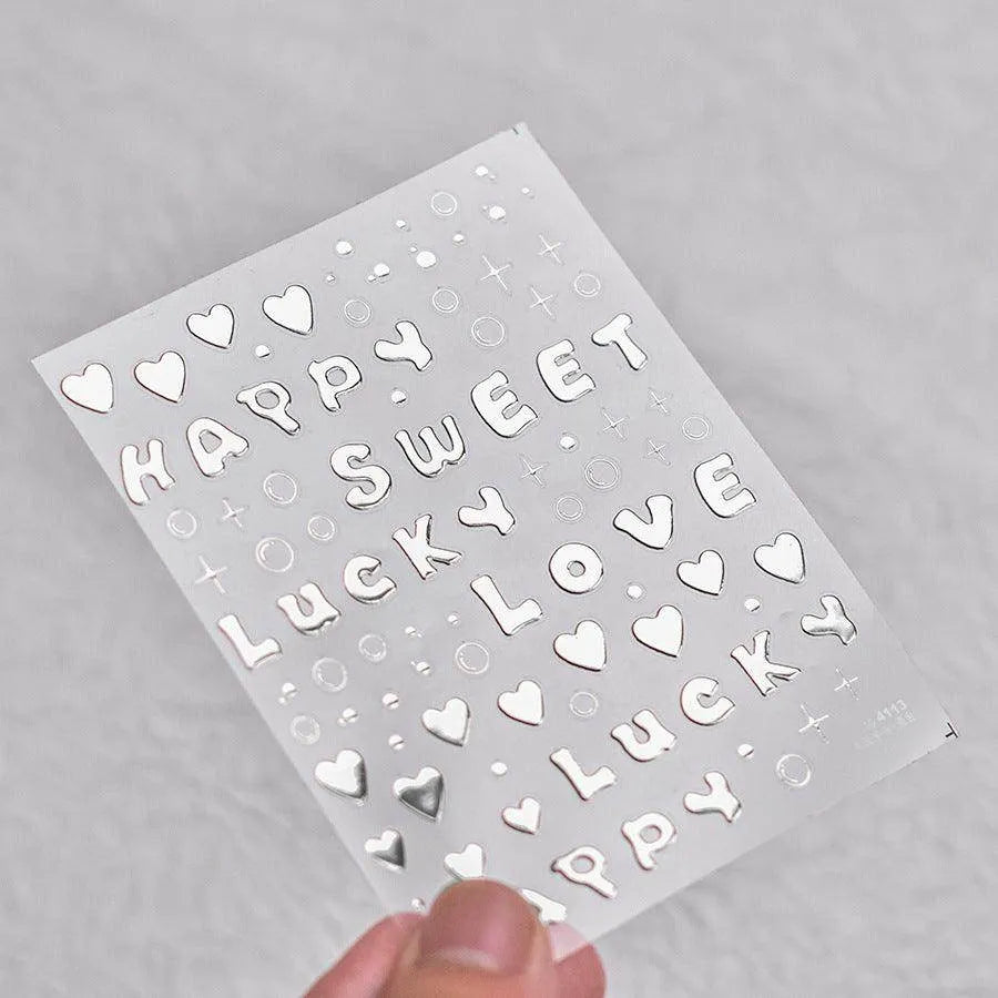 Metal Color Nail Art Stickers Gold Alphabet Adhesive Embossed Sticker Decals to4113